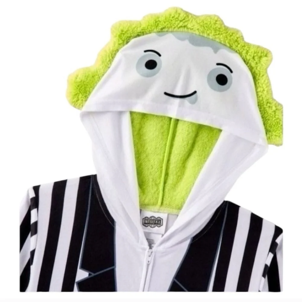 New Beetlejuice Boys Striped  Union Suit  Sleeper Pajamas Size XS 4/5 Hallowen